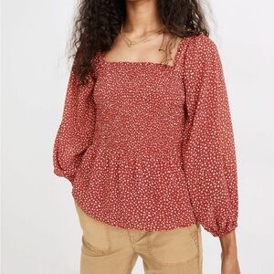 NWT Madewell (Re)sourced Georgette Lucie Smocked Peplum Top in Batik Vine